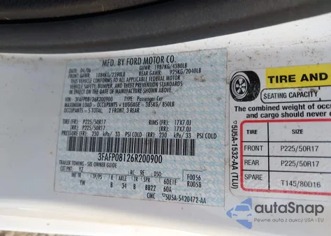 2006 Ford Fusion Sel из США, поврежденный, VIN 3FAFP08126R200900